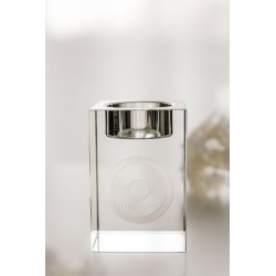 Teelichthalter aus Glas mit 3D Energiekreis als Quader groß